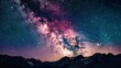 © Aivid - Milky Way over mountain range. Cosmic exploration and astronomy concept. Design for science education poster.