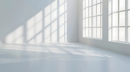 Fototapete - Abstract white studio background for product presentation Empty room with shadows of window Display product with blurred backdrop : Generative AI