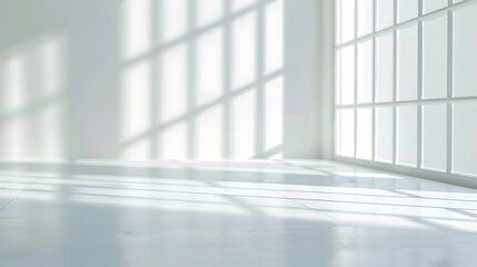 Fototapete - Abstract white studio background for product presentation Empty room with shadows of window Display product with blurred backdrop : Generative AI