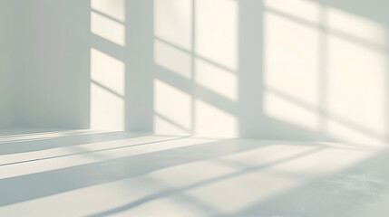 Fototapete - Abstract white studio background for product presentation Empty room with shadows of window Display product with blurred backdrop : Generative AI