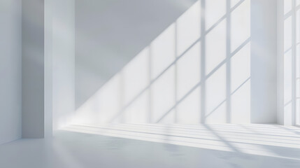 Fototapete - Abstract white studio background for product presentation Empty room with shadows of window Display product with blurred backdrop : Generative AI