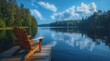 © DWN Media - Wooden dock with an Adirondack chair overlooking the calm waters of Lake Sooki in Finland, reflecting a blue sky and fluffy white clouds above the forested backdrop.