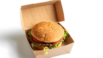 Poster - Open empty brown paper burger box isolated on white : Generative AI