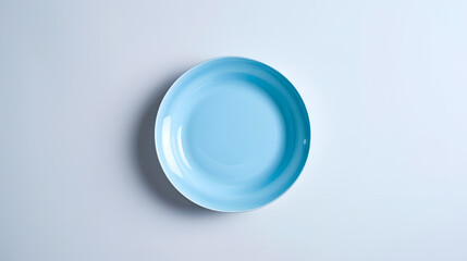 Aufkleber - Top view of empty blue porcelain plate on white background : Generative AI