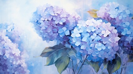 Wall Mural - Pink and blue hydrangea flower watercolor style painting
