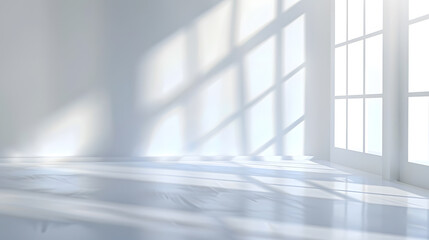 Fototapete - Abstract white studio background for product presentation Empty room with shadows of window Display product with blurred backdrop : Generative AI