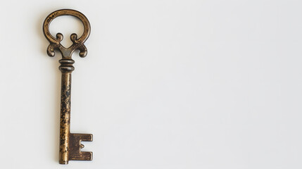 on white background an antique key with  color label : Generative AI