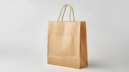 Poster - Paper bag Kraft paper shopping bag Brown folded paper bag with handle Empty grocery paper bag Recycled carton package for supermarket High quality and resolution photo Isolated white b : Generative AI