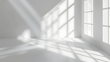 Fototapete - Abstract white studio background for product presentation Empty gray room with shadows of window Display product with blurred backdrop : Generative AI