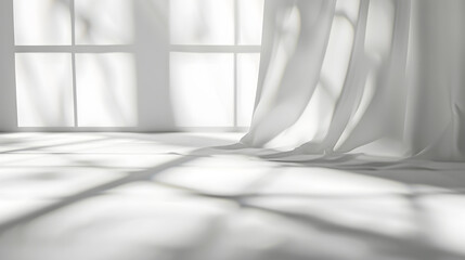 Fototapete - Abstract white studio background for product presentation Empty room with shadows of window Display product with blurred backdrop : Generative AI