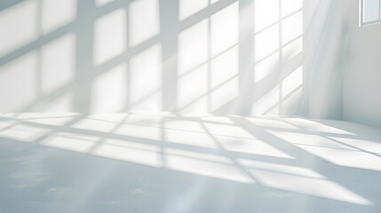 Fototapete - Abstract white studio background for product presentation Empty room with shadows of window Display product with blurred backdrop : Generative AI