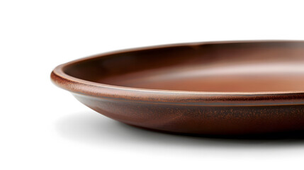 Poster - Side view closeup of brown ceramic plate isolated on white background with clipping path : Generative AI