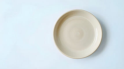 Poster - Empty trendy handmade ceramic dish tablewares Round empty plate dark Pastel Cream Beige texture vintage classic pattern isolate on white background top view cut out : Generative AI
