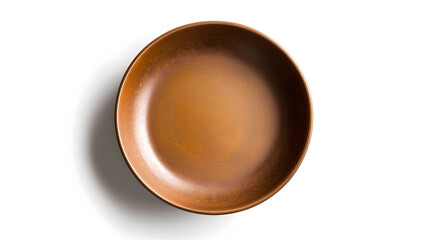 Aufkleber - Empty brown ceramic plate isolated on white background top view : Generative AI
