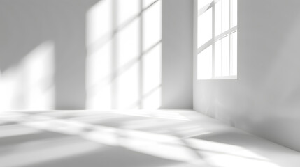Poster - Abstract white studio background for product presentation Empty room with shadows of window Display product with blurred backdrop : Generative AI