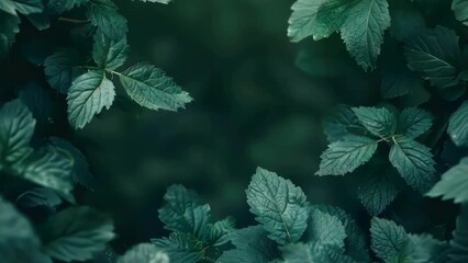 Wall Mural - Close up of green leaves with dark background