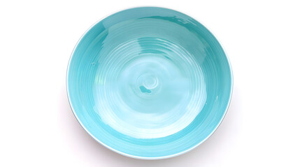Aufkleber - Empty trendy handmade ceramic dish tablewares Round empty plate Pastel blue turquoise aqua texture vintage classic pattern isolate on white background top view cut out : Generative AI