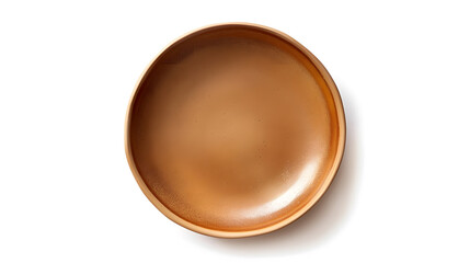 Empty brown ceramic plate isolated on white background top view : Generative AI