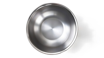 Poster - Top view of empty stainless steel bowl isolated on white : Generative AI