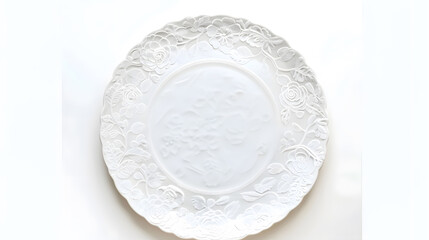 Aufkleber - Vintage white porcelain plate platter with flowers pattern isolated on white background Top view : Generative AI