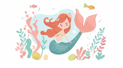 Wall Mural - Vector illustration of a beautiful mermaid.