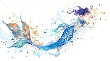 Wall Mural - Vector illustration of a beautiful mermaid.
