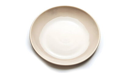 Aufkleber - Empty trendy handmade ceramic dish tablewares Round empty plate dark Pastel Cream Beige texture vintage classic pattern isolate on white background top view cut out : Generative AI