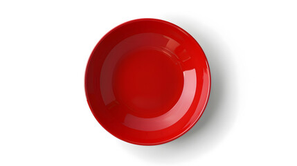 Poster - Top view empty blank ceramic round red plate isolated on white background with clipping path : Generative AI