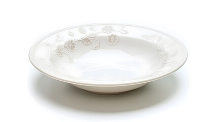 Aufkleber - Empty vintage porcelain plate cutout Textured white dish with a floral pattern isolated on a white background Beautiful tableware crockery for food design Crockery concept Front view : Generative AI