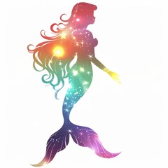 Wall Mural - Vector illustration silhouette of a beautiful mermaid with soft prismatic iridescent rainbow gradient colors.