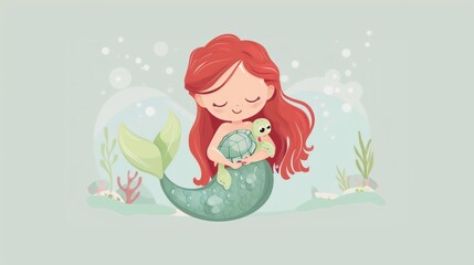 Wall Mural - Vector illustration of a cute beautiful mermaid. Nursery art for baby.