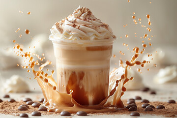 Wall Mural - A cup of coffee with whipped cream and chocolate sprinkles on top