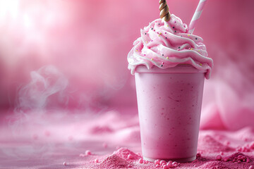 Wall Mural - A pink unicorn ice cream drink with pink sprinkles on top