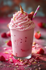 Wall Mural - A pink drink with a unicorn on top and pink sprinkles