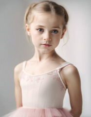 portrait of the little cute ballerina girl, isolated white background
