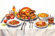 Thanksgiving turkey roasted on a serving plate illustration