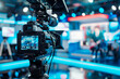 © HASAN - Professional TV Camera Standing in Live News Studio TV news reporter in live broadcasting ,TV interview, press and media camera ,video photographer on duty in public new mock-up Te