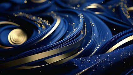 Wall Mural - blue and gold abstract shapes animation with sparkling particles. seamless loop for luxury event vid