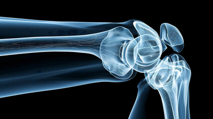 Xray view of a knee joint, showing ligaments and bone alignment, medical analysis