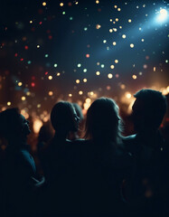 Wall Mural - silhouettes of people having fun at a crowded party at midnight
