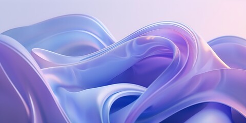 Abstract shapes in blue and purple, 3D render with flowing, ribbon-like forms, modern digital artwork