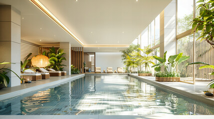 Luxurious Indoor Pool in a Modern Hotel, Featuring Sleek Design and Tranquil Water