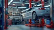 © printartist - car maintenance service in the car repair and service center, car in auto repair shop garage, car repair station, workshop of a car service