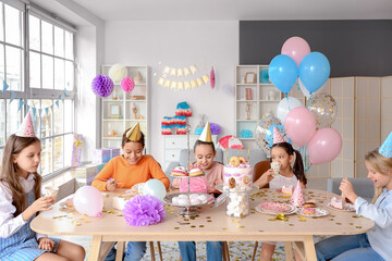 Poster - Cute little children eating treats at Birthday party