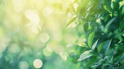 Sticker - Blurred natural beauty with green foliage bokeh backdrop during summer Evergreen scenery with a hazy background
