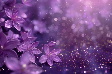 Wall Mural - Luxury purple background with flowers, glitter, depth of field. 3d illustration, 3d