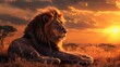 Golden Hour Majesty A Lions Powerful Rest on the African Savannah