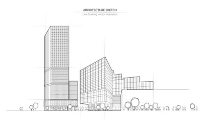 Wall Mural - Architecture line drawing.
Cityscape Sketch, Vector Sketch. Architecture Illustration.