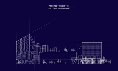 Wall Mural - Architecture line drawing.
Cityscape Sketch, Vector Sketch. Architecture Illustration.