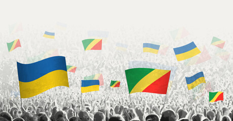 Sticker - People waving flag of Congo and Ukraine, symbolizing Congo solidarity for Ukraine.